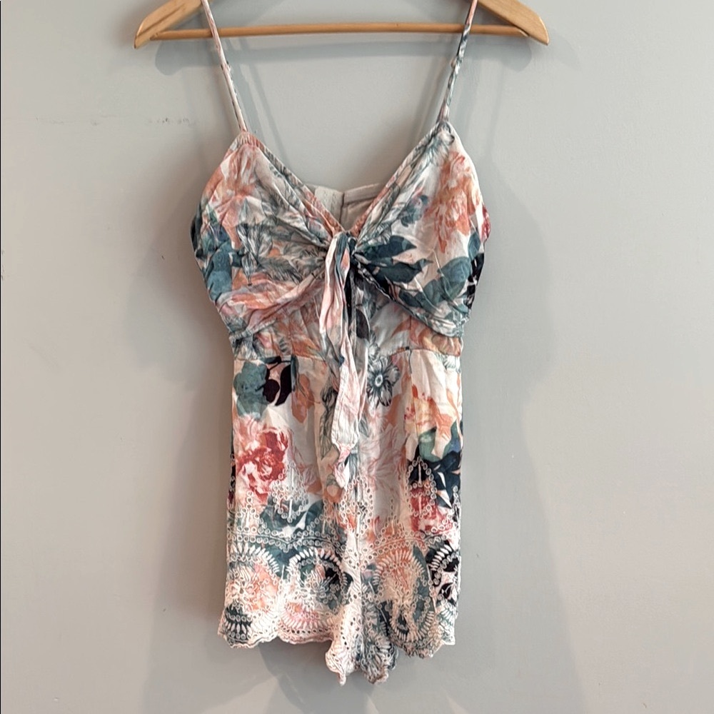 Lovers + Friends | Cream Floral Tie Front Romper
